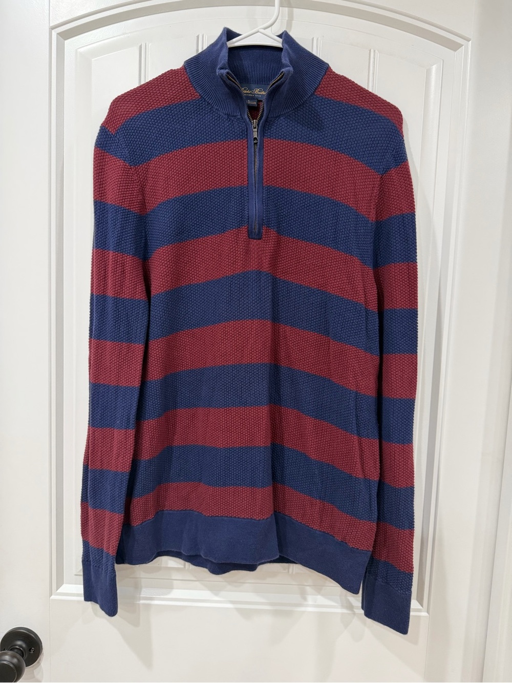 EUC Brooks Brothers Half-Zip Striped Sweater in Navy & Burgundy